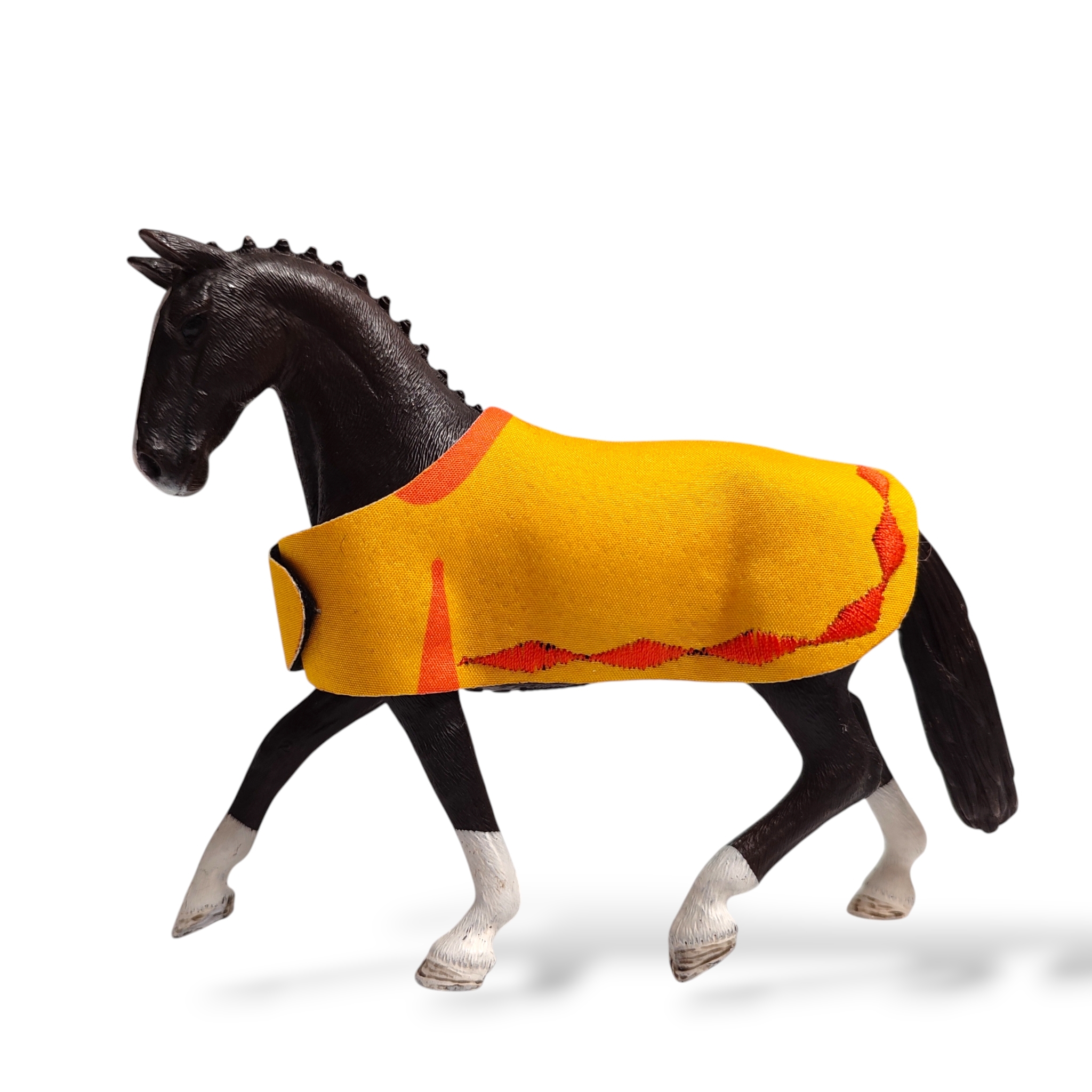 Deka pro koně typu Schleich - žlutá s výšivkou