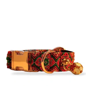 Red Folklore – Tradiční žakárový obojek pro malé psy s rolničkou