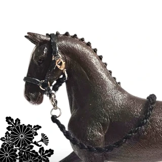 Ohlávka pro koně typu Schleich - Luxury s křížkem 🖤 černá kůže/ušlechtilá ocel